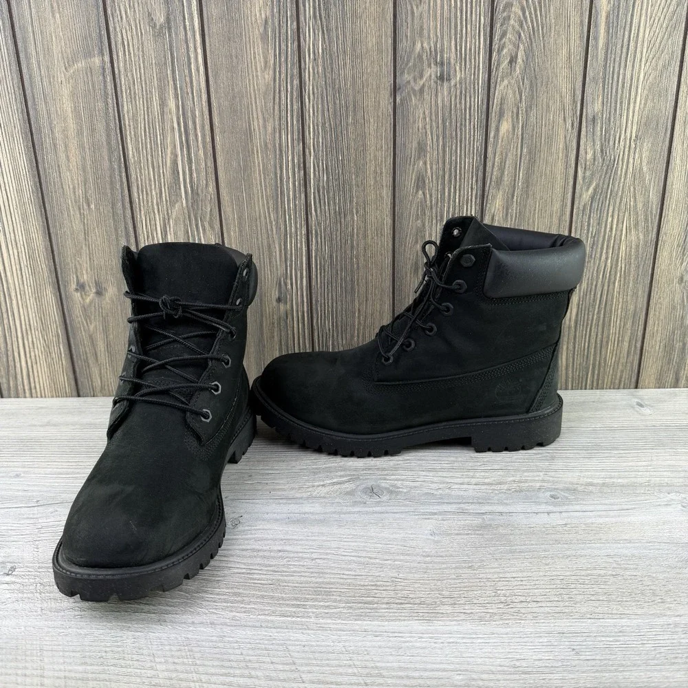 Timberland Junior Size 7 Boots 6-Inch Premium Waterproof Black Nubuck 12907